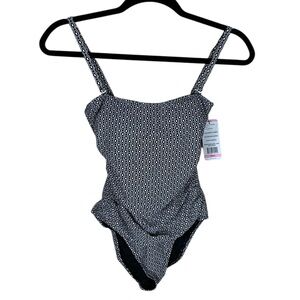 *2/$30* DKNY Black White Diamond Print Removeable Strap One Piece Swimsuit Small